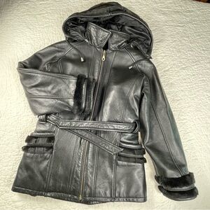 🔥Dimension New York Genuine Leather Hooded Girl Jacket Size XL/8